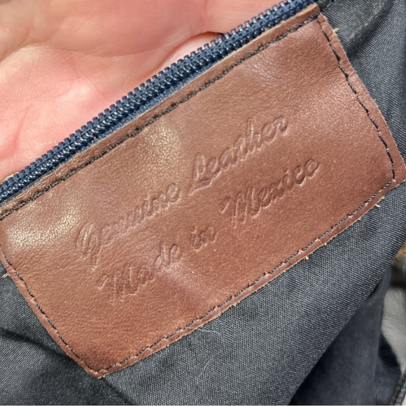 VTG 90's Gray Brown Cream Red Leather Mini Backpack with Zipper Straps - Picture 12 of 16